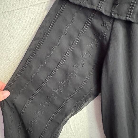 1 State Blouse Size 2X Black Sheer Layered Long Sleeve Embroidered Ruffle Neck - Picture 7 of 10